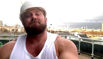 Builder Iron Bending Muscle Flexing and Measuring