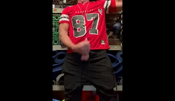 Jockdad87 Shoots a Load of Cum in His #87 Jersey