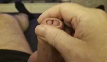 My Friend Lies on the Bed and Plays with His Big Cock Waiting for My Wet Hole