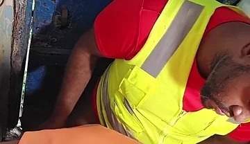 Construction Site Bathroom and Workers