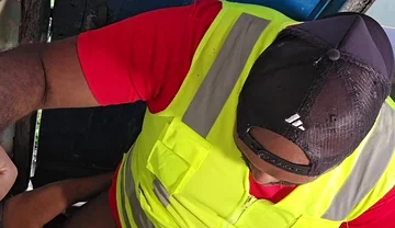 Construction Site Bathroom and Workers