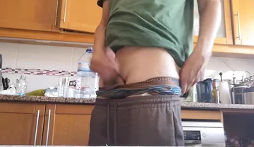 Hot Guy Jerks off and Shoots Big Load on the Kitchen Table