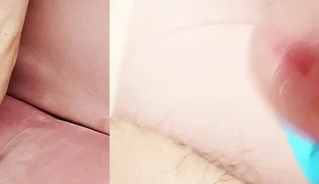 Blue Latex Glove Hand Hard Jerking off Huge Mushroom Head Cock with Cumshot