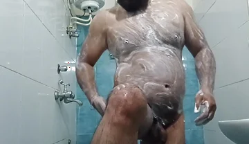 Indian Nude Daddy Enjoying a Hot Shower and Showing off His Wet Body
