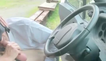 Masked Cock Sucker In Suit Blows My Big Dick In My Truck With The Door Wide Open