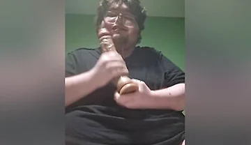 Fat Male In Chastity Sucking A Dildo And Drooling Like A Waterfall