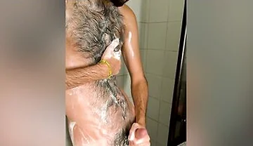 146-a Brazilian Latino Hairy Otter Jerks Off In The Shower