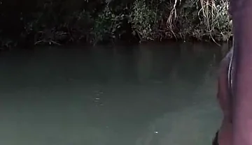 Jerking off in a Public River Untill I Drop a Massive Cumshot in My See Thru Leggings