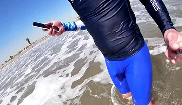 Men and Women on the Beach Get Horny Seeing My Cock in Wet Spandex
