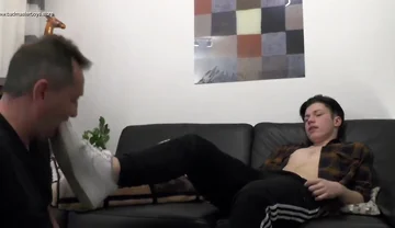 Master teen boy sneaker licking
