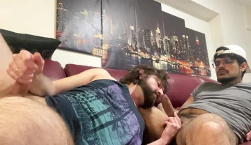 Jerking off and Sucking Dick, Cumming on His Dick