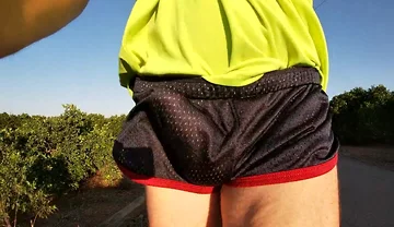 Tight Shiny Sport Shorts Bulging Routine (freeballing Outdoors)