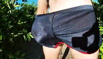 Cumming in My Sport Shorts Outdoors