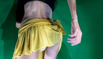 Pale Yellow Thong Under Yellow Skirt