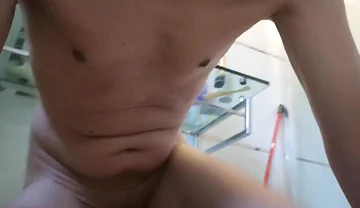 Hot Guy Has a Full Jerkoff Session with Big Cumshot in His Bathroom