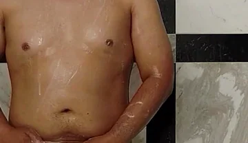 Asian Stepdad Showering, Masturbating, Cum