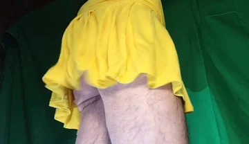 Tiny Yellow Plaid Thong Under Yellow Skirt
