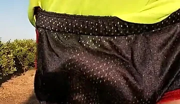 Tight Shiny Sport Shorts Bulging Routine (freeballing Outdoors)