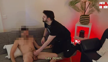 Straight Married Janitor Gets Sucked on the Couch and Moans Loudly While Cumming