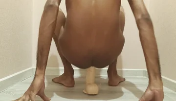 Dirty Gay Boy Taking a Huge Cock Dildo in His Asshole and Moaning Hard