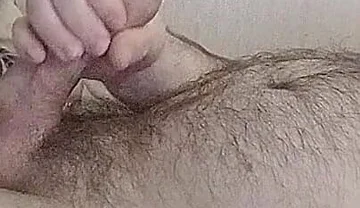 Chubby Gay Masturbating on Bed and Cum to Hairy Belly