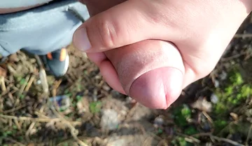 Gentle Slow Jerk off Close up Uncut Cock Outdoor - Close up Cum