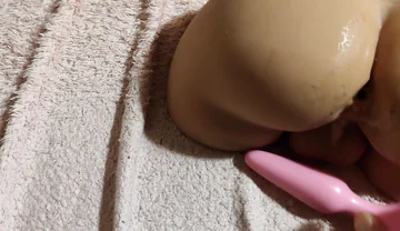 Spitting and Fucking an Anal Toy with Dildos with Pleasurable Moaning