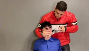 Bound leather biker cum
