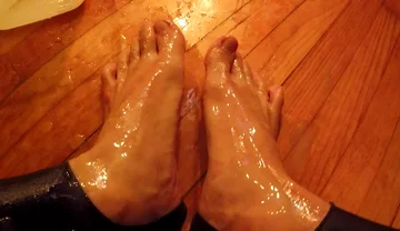 Masked Sissy in Leotard Cums and Piss on Feet