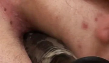 Threesome gay action with dildo involved