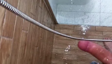 At My Stepmom's House. I Cummed in the Shower Showing My Big Cock - Very Risky Handjob