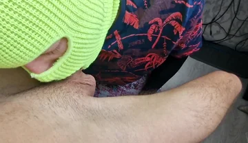 A Man in a Skirt Sucks My Huge Dick, Eat My Cum Man!