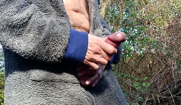 Outdoor Cruising Big Uncut Cock Woodland Onesie Wanking, Edging, Close up Moaning Creamy Cum