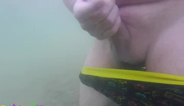 In a Beautiful Mountain Lake, I Jerk off Underwater My Cock, but It Was Too Cold to Cum, so the Finale Place on Land.