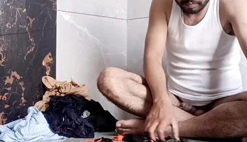 Desi young boy enjoy washing father's underwear