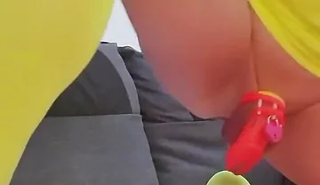 British Dilf Locked in Chastity and Anal Dildo Riding