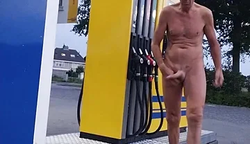 Naked at Gas Station