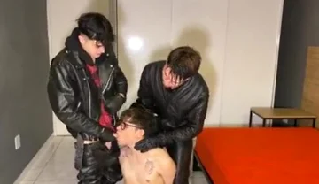 Leather biker badboys fucking skater