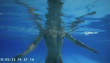 Indoor Public Pool Solo Uncut Nude Fit Man Swimming