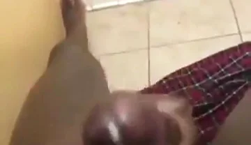 Stroking my big black cock in bathroom massive cumshot