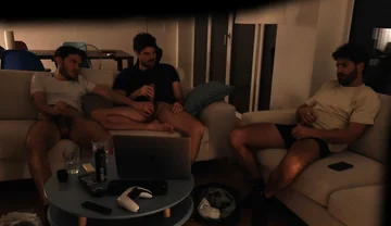 Straight Friend Jerks off with Gay Couple - Real Amateur