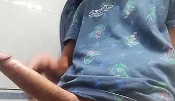 Hot Handsome Shows You His Huge Hard Penis Squirting On The Bathroom Floor