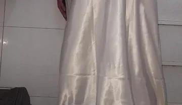 Satin White Long Lingerie Fetish Cum