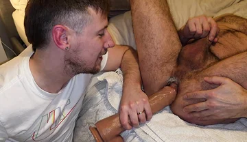 Fucking My Horny Pervy Taboo Step Dad with My Dick and a Dildo and Ny Husband Spunked on His Face