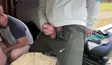 Public Truck Cruising We Flash Our Bulges And A 3-way Begins Inside