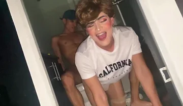 Femboy Plays in the Bathroom and Gets Fucked by the Guy She Met on Grindr