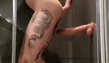 Hungry Locked Bottom Playing with Huge 10 Inches Monster Dildo