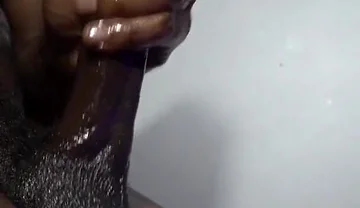 Stroking My Big Black Cock and Cumming Hard