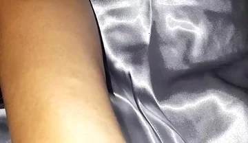 Masturbating Wearing Silver Satin Long Dress in Car