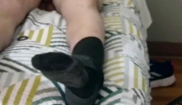 Laying Down on Bed Jerking off with Socks on See My Size 15 and Massive Legs as U